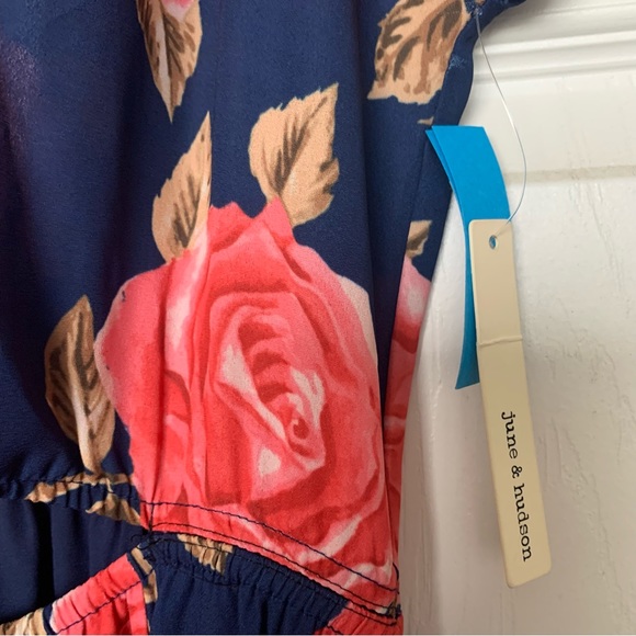 JUNE & HUDSON | Navy Rose Midi Dress Sz L - Picture 6 of 7